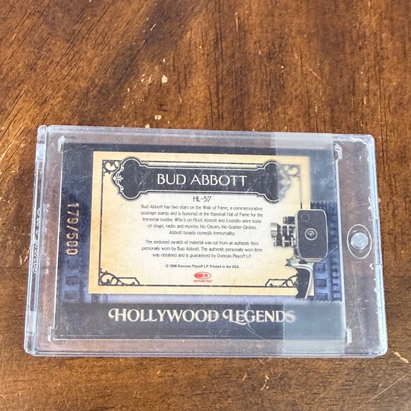Bud Abbott Hollywood Legends costume trading Card Donruss Americana 179/500 - Picture 2 of 2
